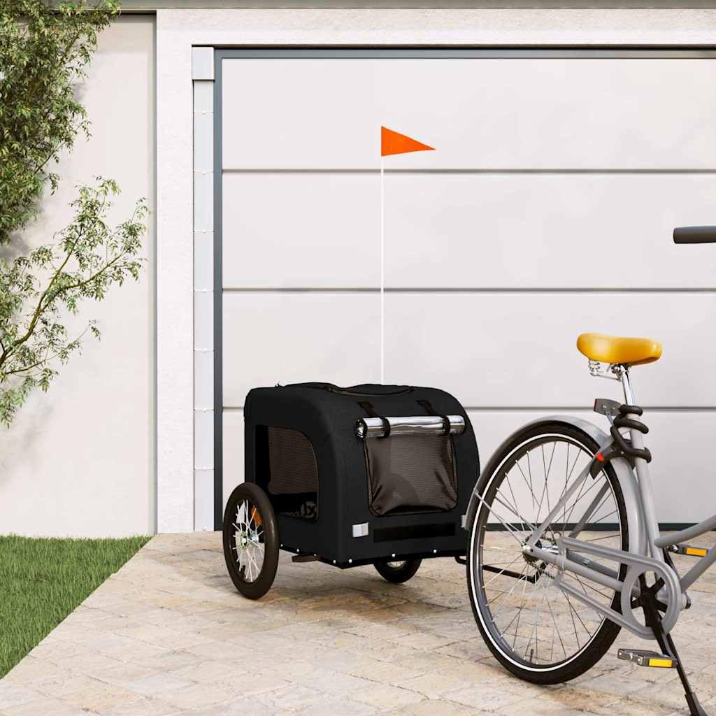 Fahrradanhänger Hunde Schwarz Oxford-Gewebe Eisen robust klappbar faltbar mit Netzfenster und Belüftung ideal für Hundebuggy Katzenbuggy Petstroller Outdoor Transportwagen Reise