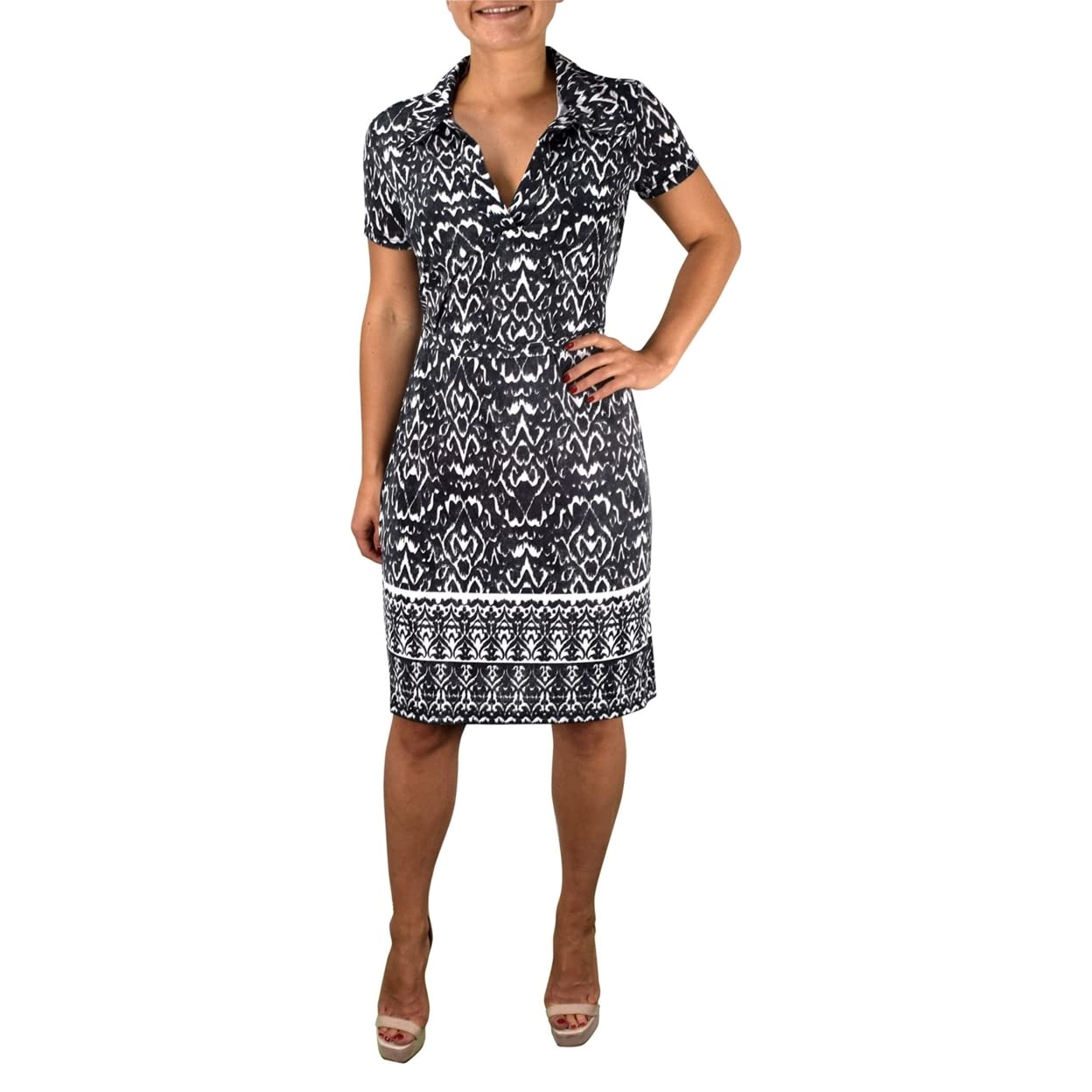 Peach Couture Retro Fun Printed Shift Dress with Waist Tie Belt