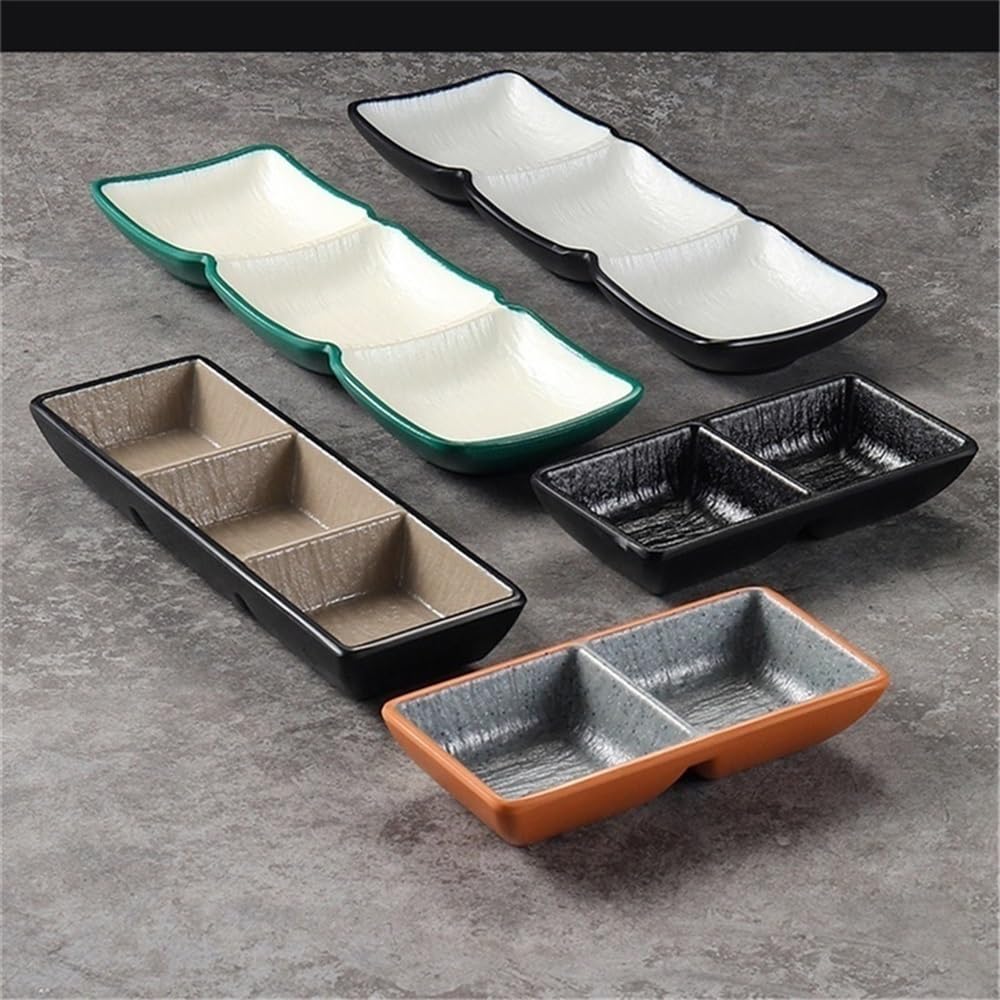 Cuencos dobles para salsa de soja y condimentos, platos de sushi divididos, bandeja para servir aperitivos con dos compartimentos para vinagre y ketchup (ge)