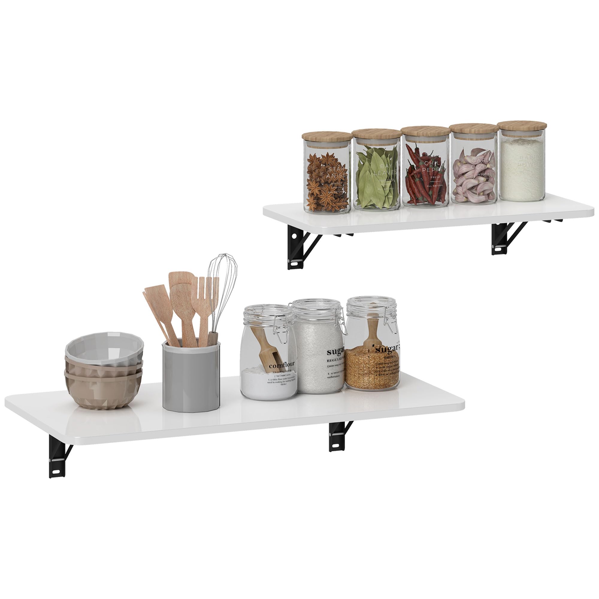 HOMCOM Juego de 2 Mesas Plegables de Pared Blanco Brillo