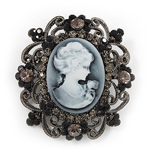 Broche de camafeo de estrás negro y gris de 4,5 cm para regalo especial