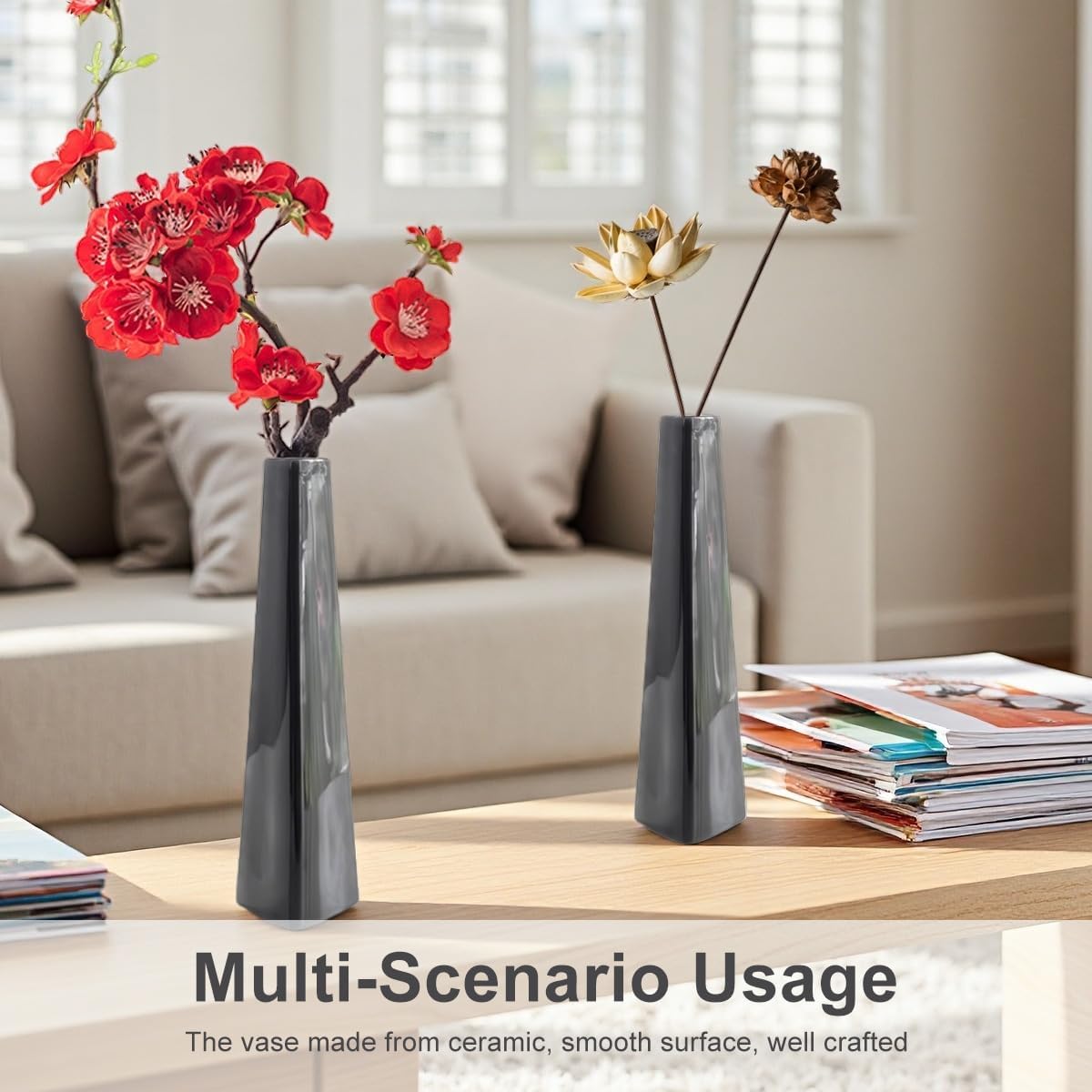 Black Small Ceramic Bud Vase 7 inch Tall Conic Flower Single Stem Vases Decorative Triangle Floral Vase Home Decor Centerpieces for Table Shelf Office - Image 6