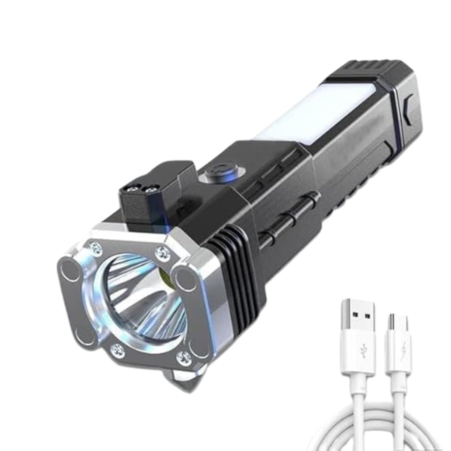 Sarth Enterprise Led 3W Torch Light Rechargeable Torch Flashlight,Long Distance Beam Range Car Rescue Torch With Hammer Window Glass And Seat Belt Cutter Built, 800 Lumen