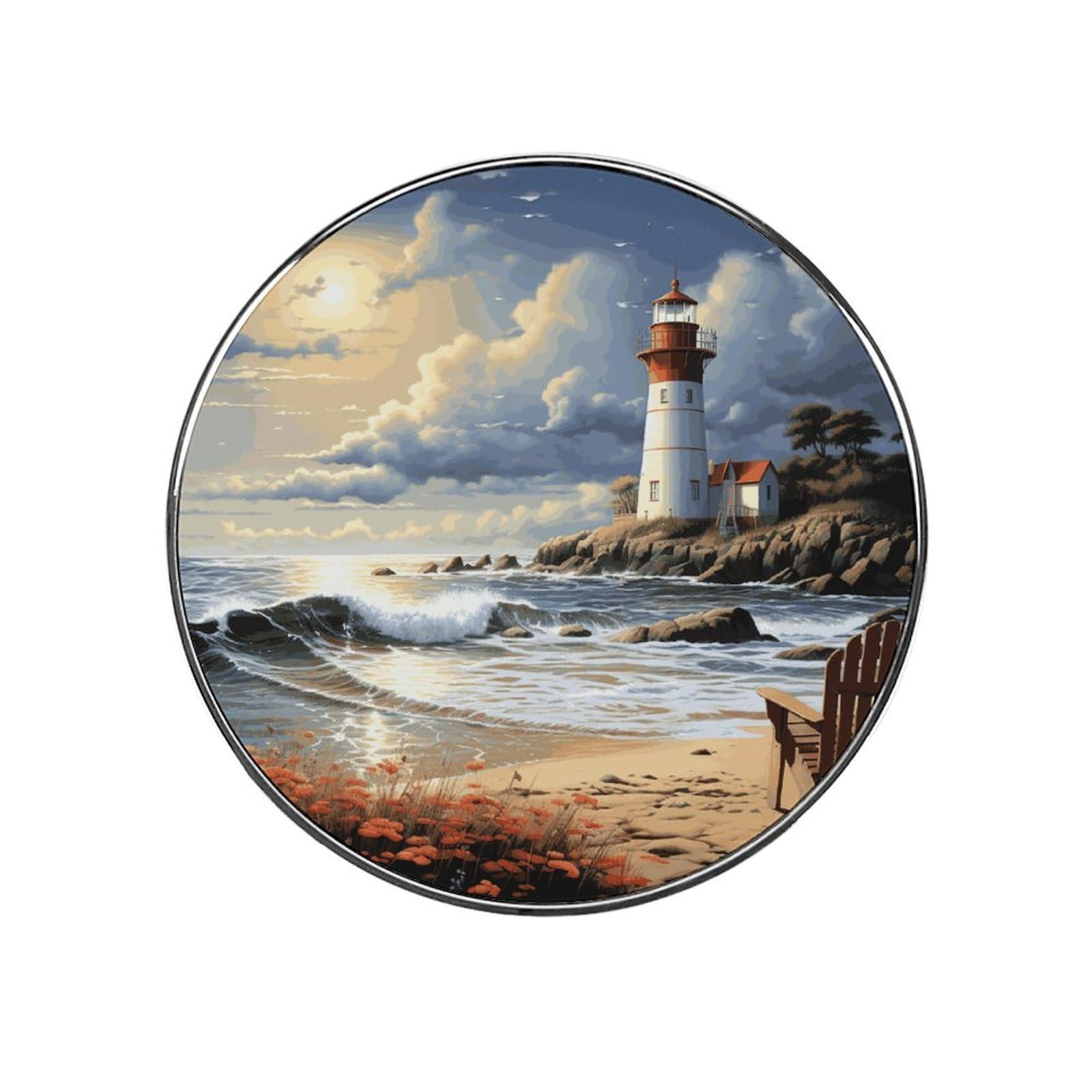 Adfgyerh Style Sea Lighthouse Sandbeach Refrigerator Magnets Circular Design，Stickers Home Decorations，Fridge Magnets For Fridge Plant Lovers Kitchen Office Locker Whiteboard Car Garage Decor.