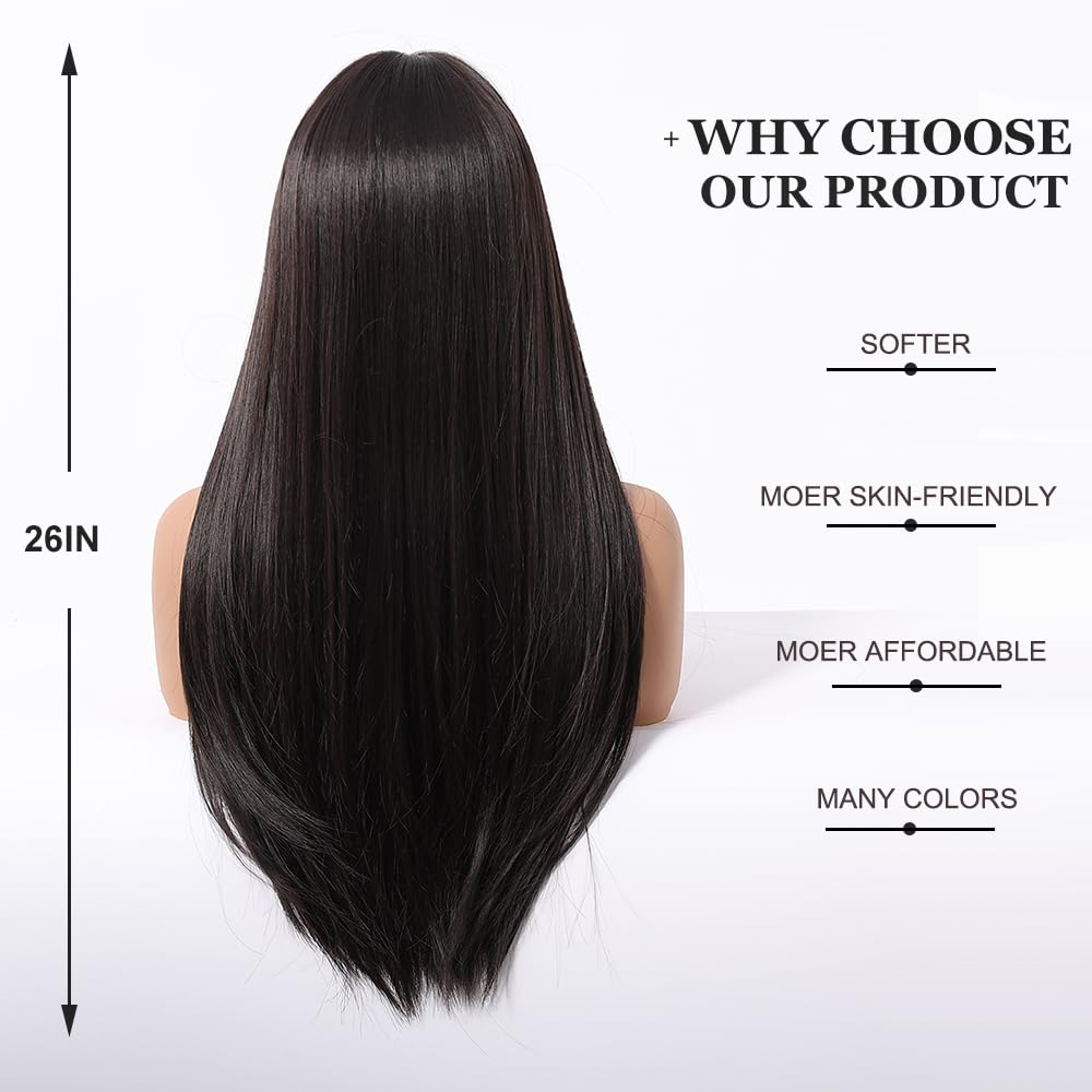 Esmee Long Brown Straight Wig for Women Natural Looking Synthetic Heat Resistant Fiber Wig for Daily Party Use - Image 4