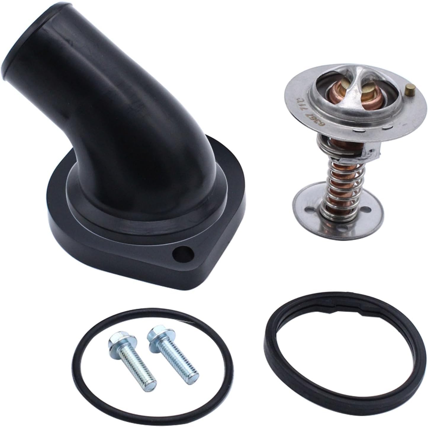 1 Set Polished Aluminium Black 45° Water Neck & 160° Thermostat kit Compatible with Ls1, Ls2, Ls3, Ls7, Ls9, Lsa, L76, L92 Chevy (gm) Engines
