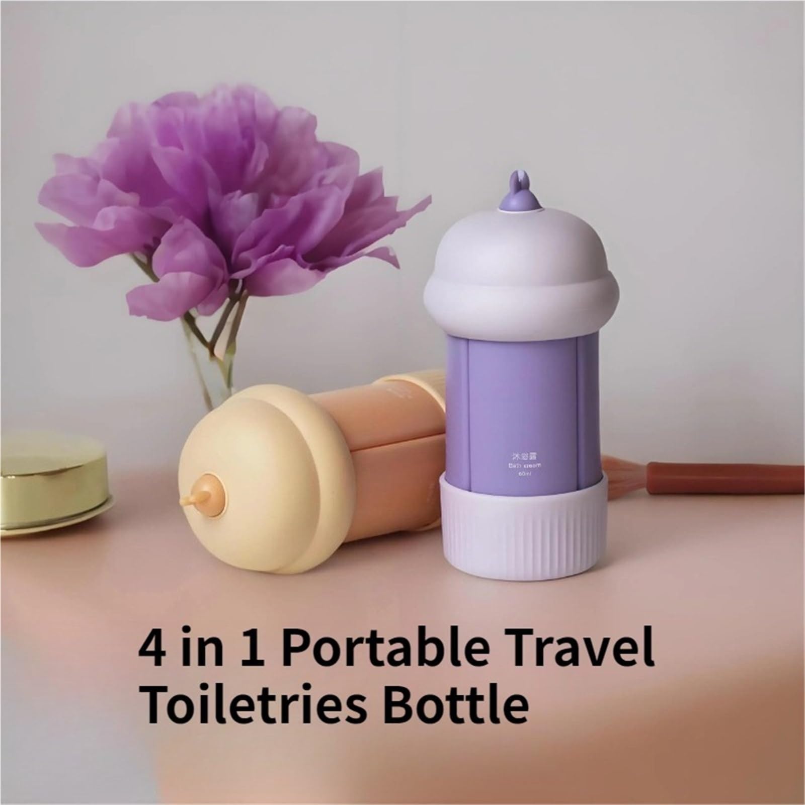 Flaconi da Viaggio Set di bottiglie da viaggio in silicone 4 in 1 2 pezzi | Tubi di compressione ricaricabili a prova di perdite for shampoo(Purple)