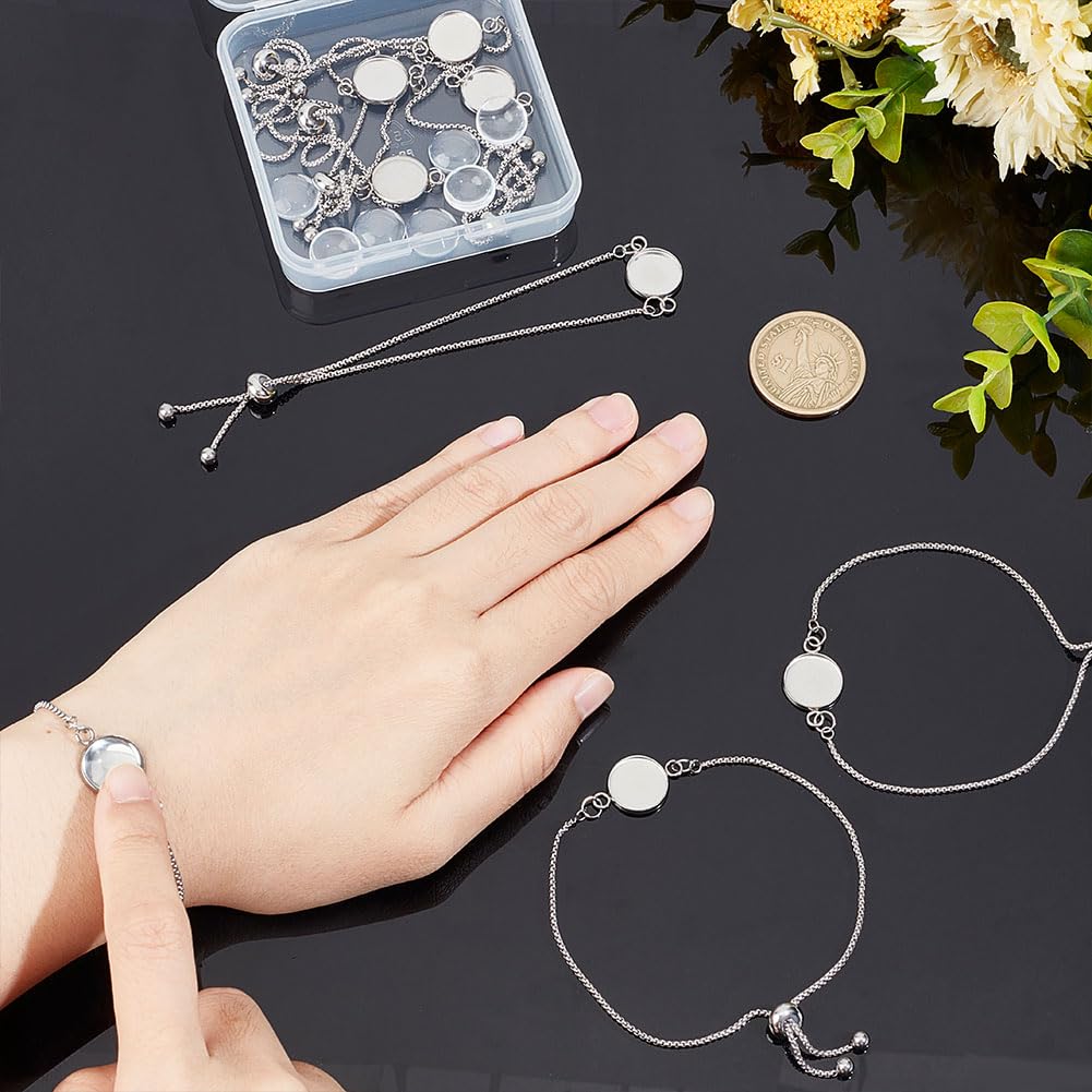 K Per La Creazione Di Braccialetti A Maglie Rotonde Piatte A Vuota Unicraftale Compresa La Realizzazione Di Braccialetti In Lega 304 Impostazioni Del Connettore Cabochon In Acciaio Inox