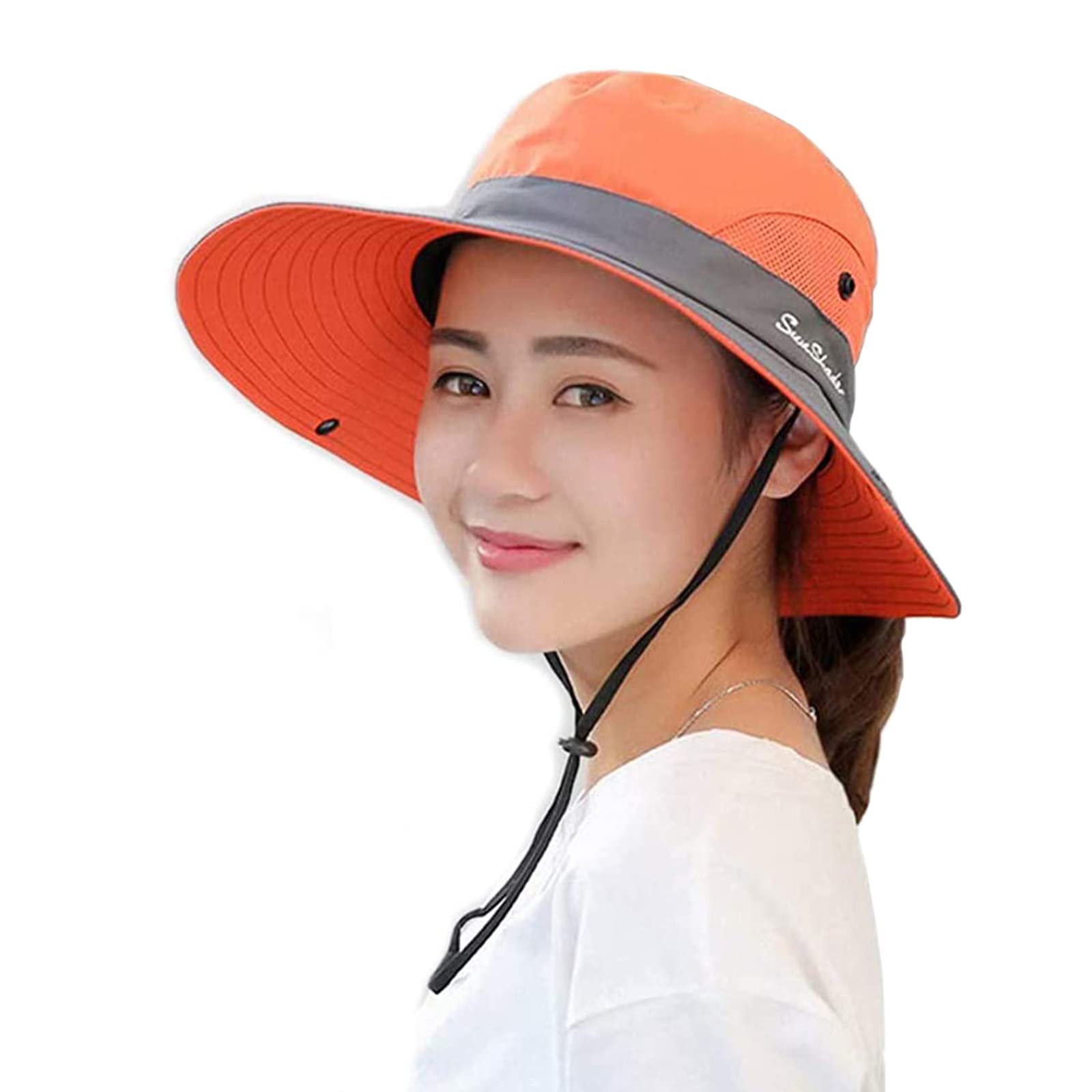 QINAIDI Summer Sun Hat, Breathable Foldable Wide Brim UV Protection Fisherman Hat, for Outdoor Hiking Fishing Beach Gardening,Orange