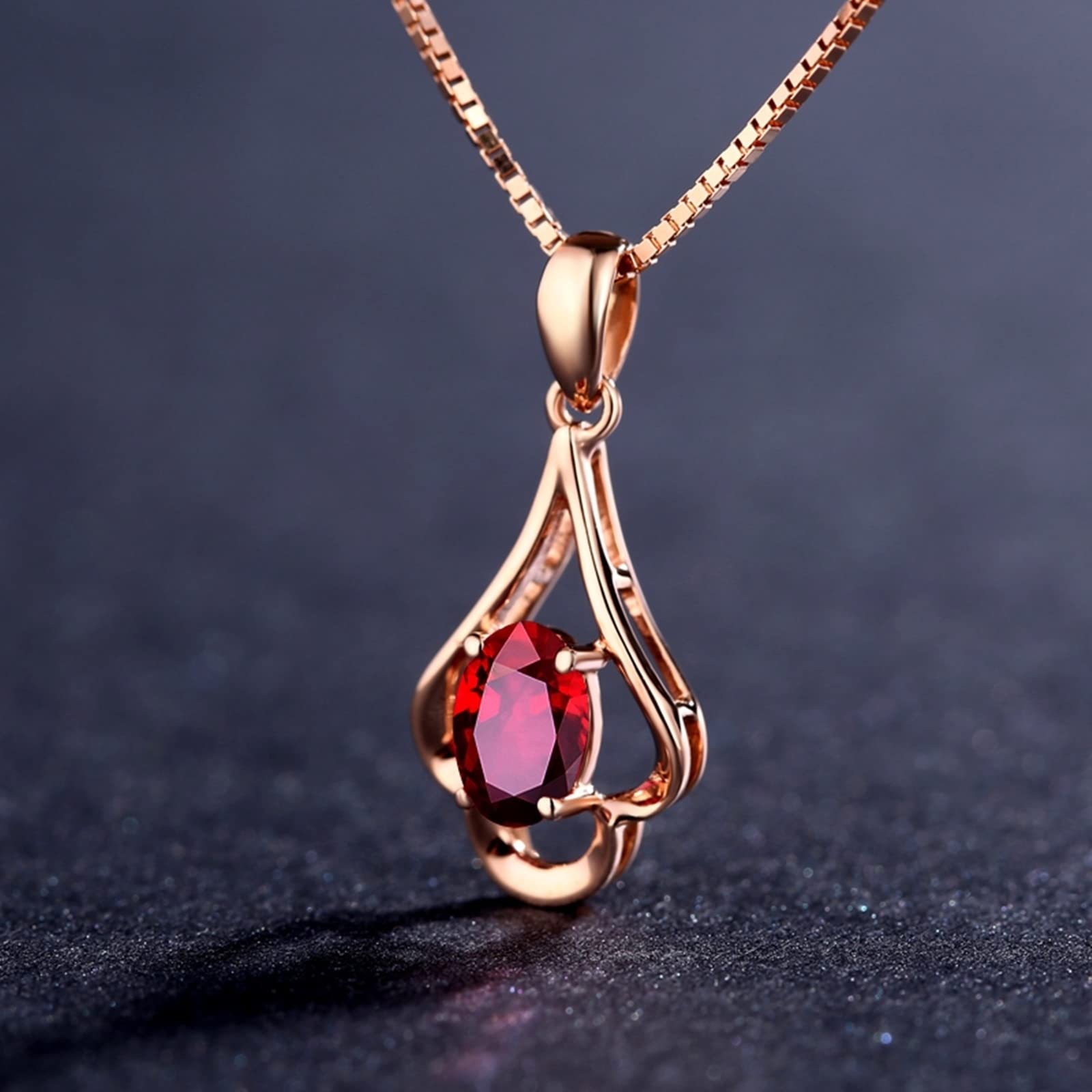 Cadena Collar, Collares Verano Oro Rosa 18 Quilates Flor con Rubí 1.2ct Regalo de San Valentín Collar Fino para Mujer, Oro Rosa, Gold