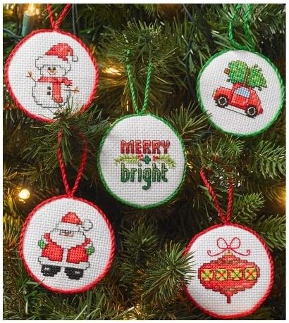 Bucilla 86672 2.5 in. Round Christmas Minis Ornaments Counted Cross Stitch Kit, 14 Count - Set of 30