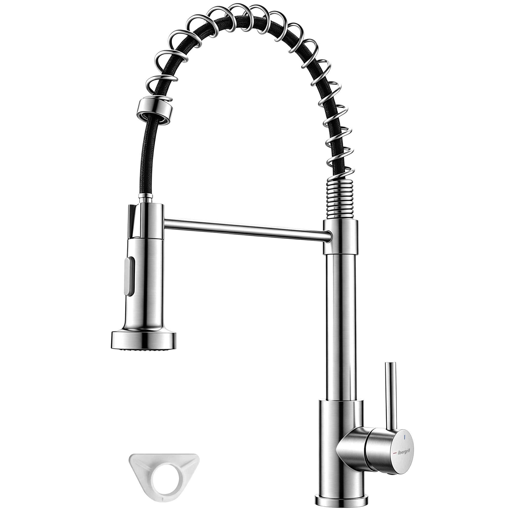 Ibergrif Grifo Cocina Extraíble Acero Inoxidable 304 Cepillado Monomando | Grifo Cocina Fregadero con Caño Extraíble, Giro 360°, 2 Modos de Agua, Manguera 40 cm, Instalación Rápida, Acabado Cepillado