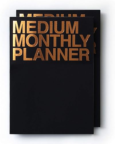 JSTORY Planificador mensual mediano con tapa flexible plana sin fecha para todo el año, 14 hojas x 2 negro dorado