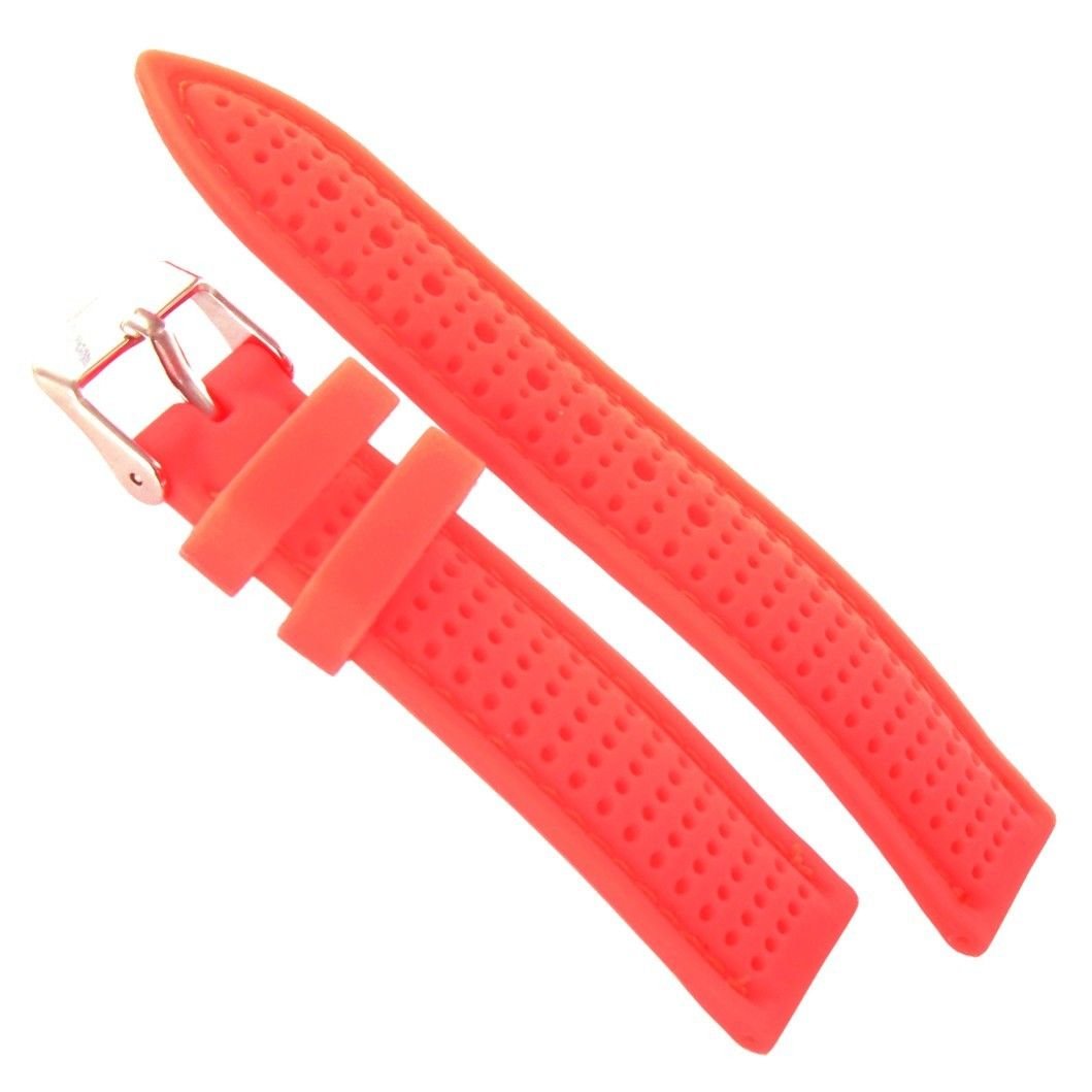 18mm Trendy Neon Coral Stitched Silicone Waterproof Watchband w/Breathing Holes