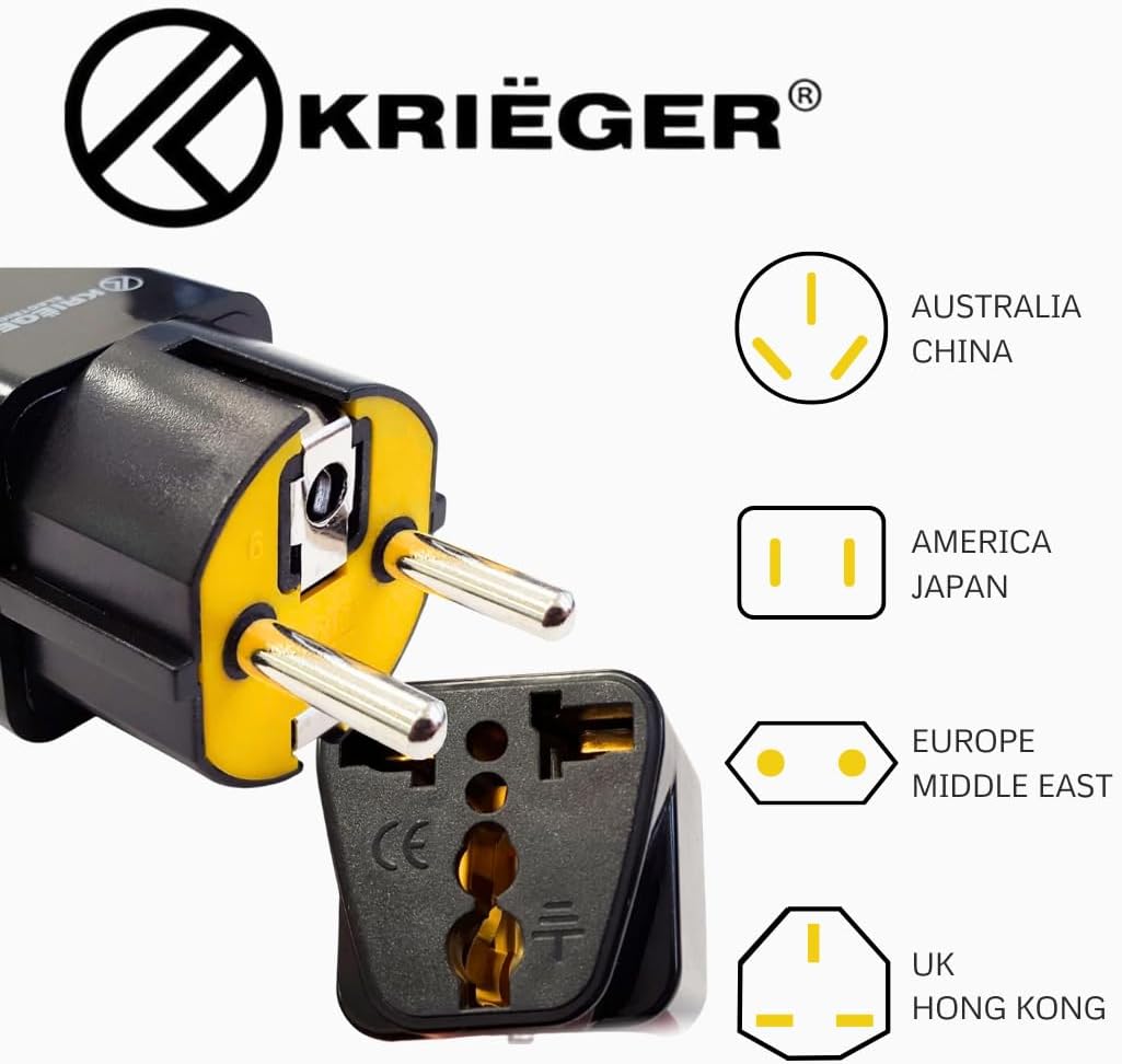 Krieger Type E/F Europe, Germany, France (Schuko) Power Adapter, Grounded European Plug Adapter, Type E/F Outlet Adaptor for USA to Europe EU Socket - 4 Pack