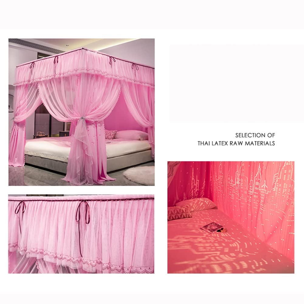 Zanzariera a baldacchino per Letto Romantico Rosa, zanzariera a baldacchino per Tenda da Letto Principessa per Ragazzi Adulti con Supporto (Colore : Pink-A, Dimensioni : 150X210cm/59X83inch