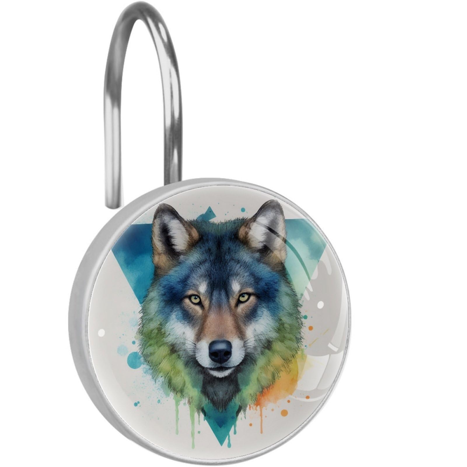 VAPOKF Decorative Shower Curtain Hook, Watercolor Wolf Rustproof Stainless Steel Shower Curtain Hook for Bathroom, Shower Curtain Hangers for Shower Rod