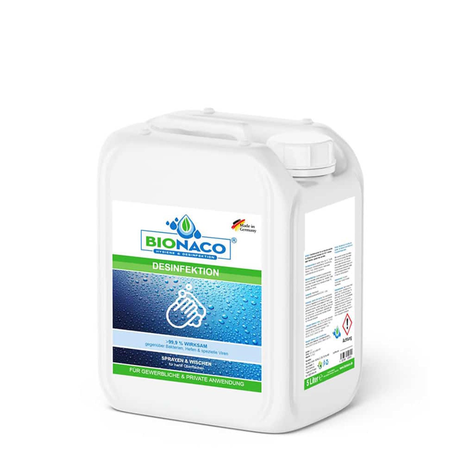 Bionaco Desinfektion 5L - Alkoholfreies Reinigungsmittel zur Desinfektion, Hygiene für Oberflächen und Gegenstände, nachhaltiger & naturnaher Wirkstoff-Komplex, Made in Germany