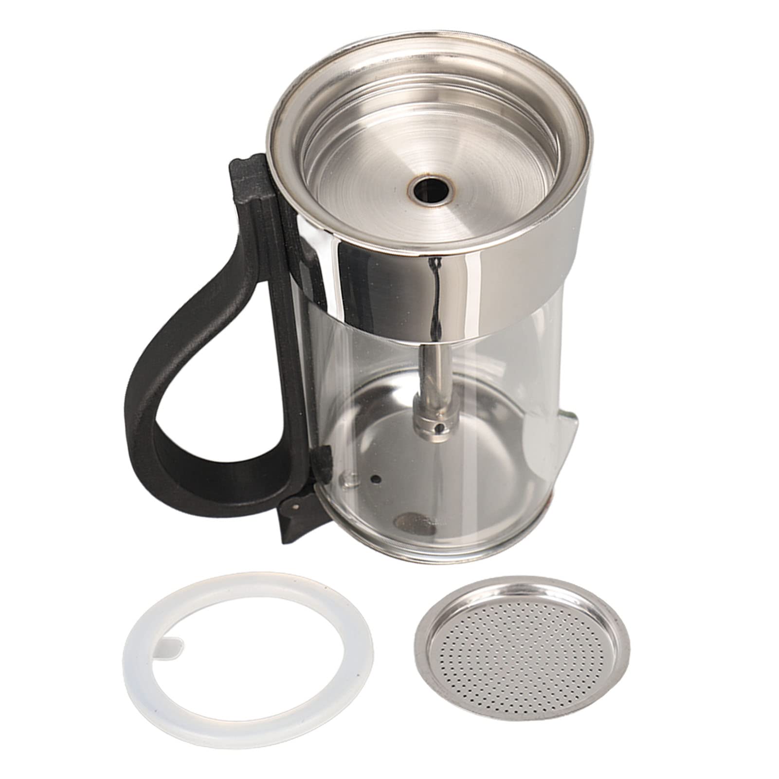 Piano in Vetro Borosilicato di Cristallo Caffettiera da 4 Tazze in Acciaio Inossidabile, Caffettiera Classica Italiana con Manico Senza BPA e Valvola di Sicurezza per Ceramica a Induzione