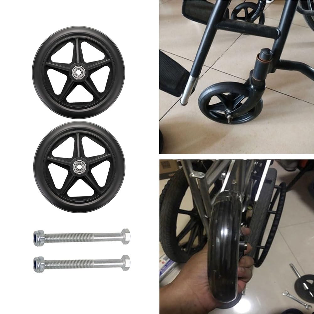 2pc Ruedas de Repuesto Ruedas Delanteras para Sillas de Ruedas Diámetro 14/15/17/20/19cm Negro Rueda para Sillas de Ruedas con Tornillos(19cm(8inch))