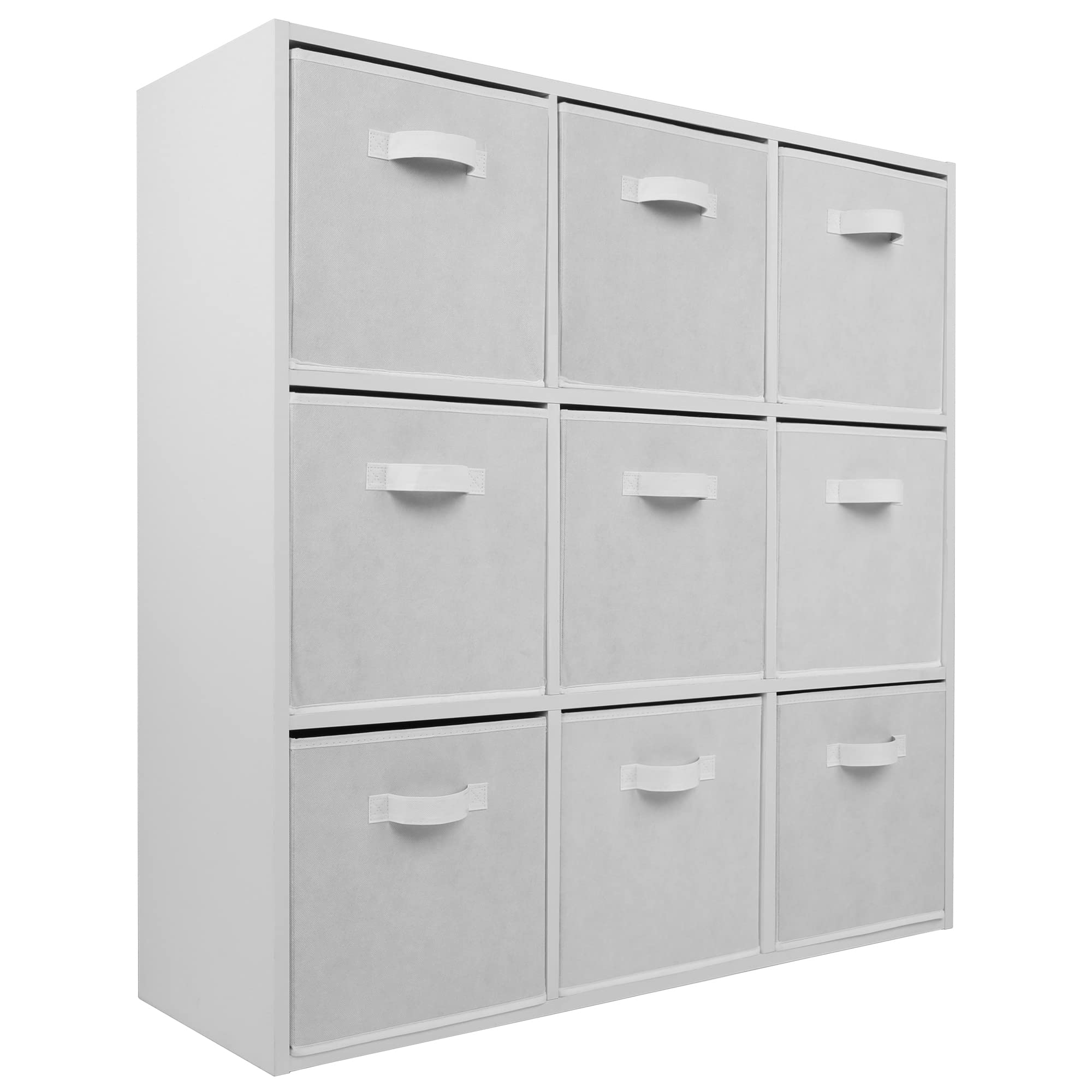 Charles Jacobs White 9 Cube Storage Shelving Unit + 9 White Fabric Drawers