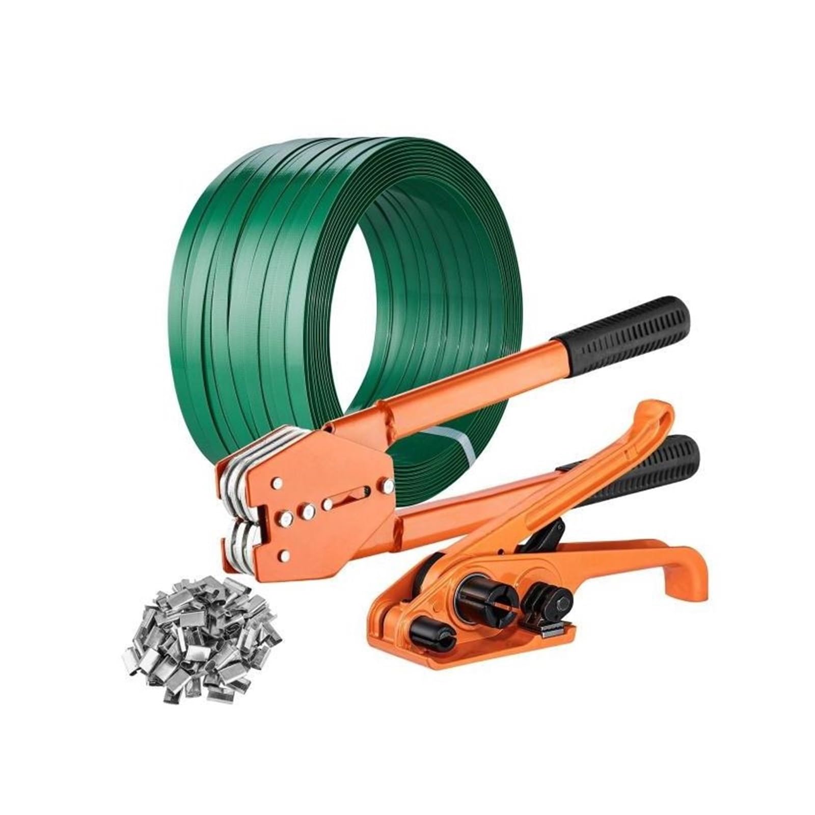 Máquina flejadora, Flejadora manual de plástico con herramienta tensión, 305 m fleje PET y kit 300 precintos metálicos Herramienta de bandas