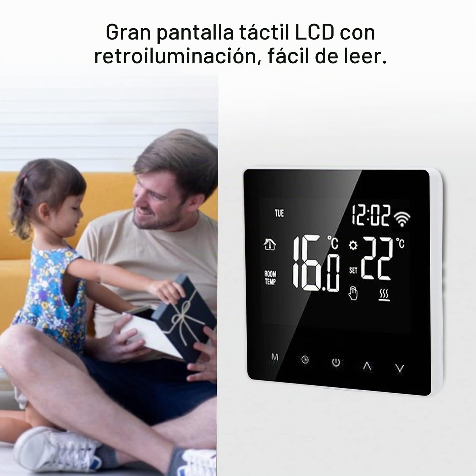 Termostato Inteligente WiFi AC230V 50/60Hz 5~90 ℃ Termostato Pantalla Táctil LCD de Calefacción de Suelo de Agua para Tuya(White Background White Button 3A)