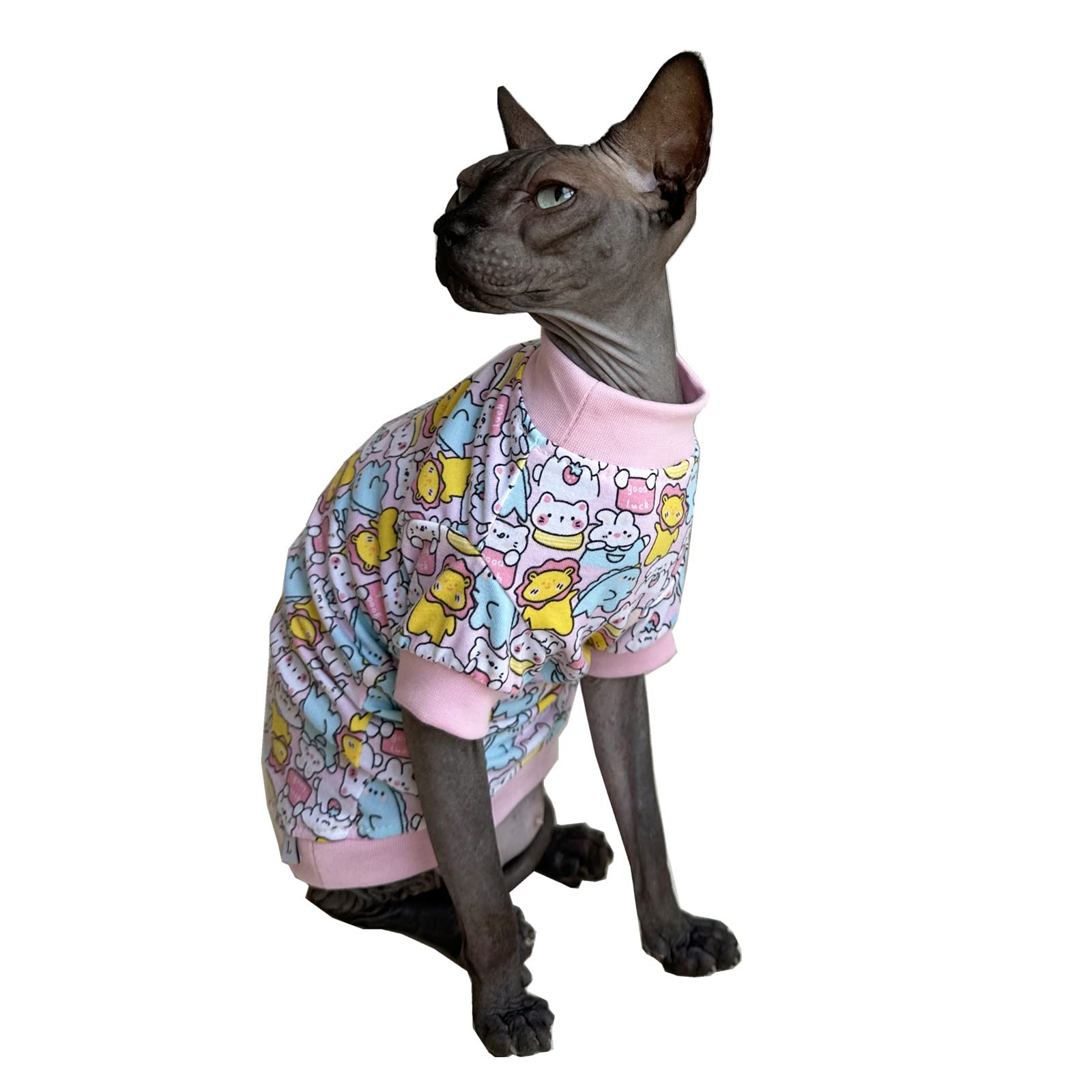 Sphynx Hairless Cat Cute Summer Cotton T-Shirts Pet Clothes,Round Collar Kitten Shirts Cats Apparel (Cute Animals, Medium (Pack of 1))