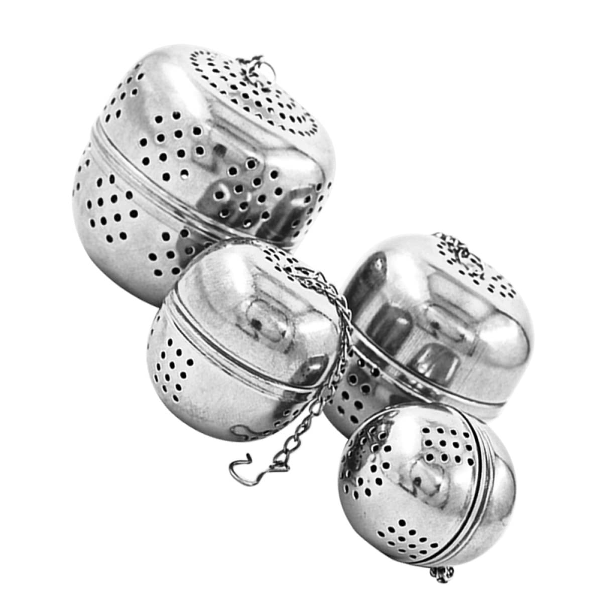 HEALLILY 4Pcs Stainless Steel Seasoning Strainer Ball Mesh Tea Infuser with Hook Chain for Easy Use Hot Pot Soup and Chinese Medicine Multi Purpose Cooking Filters