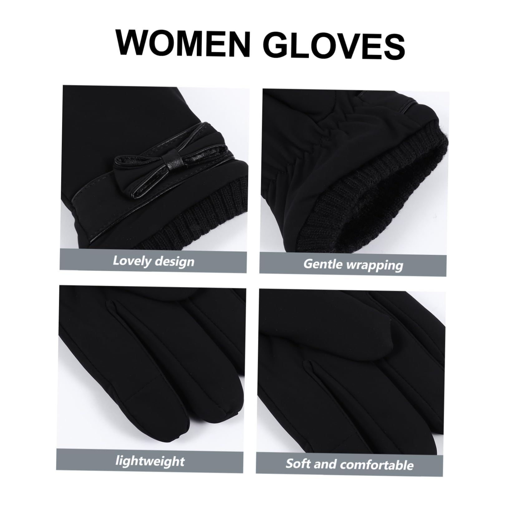 BESTYASH Guanti da donna guanti per le donne guanti da guida invernali guanto termico thermal gloves addensare i guanti invernali guanti antivento Materiale in pelle sintetica Black