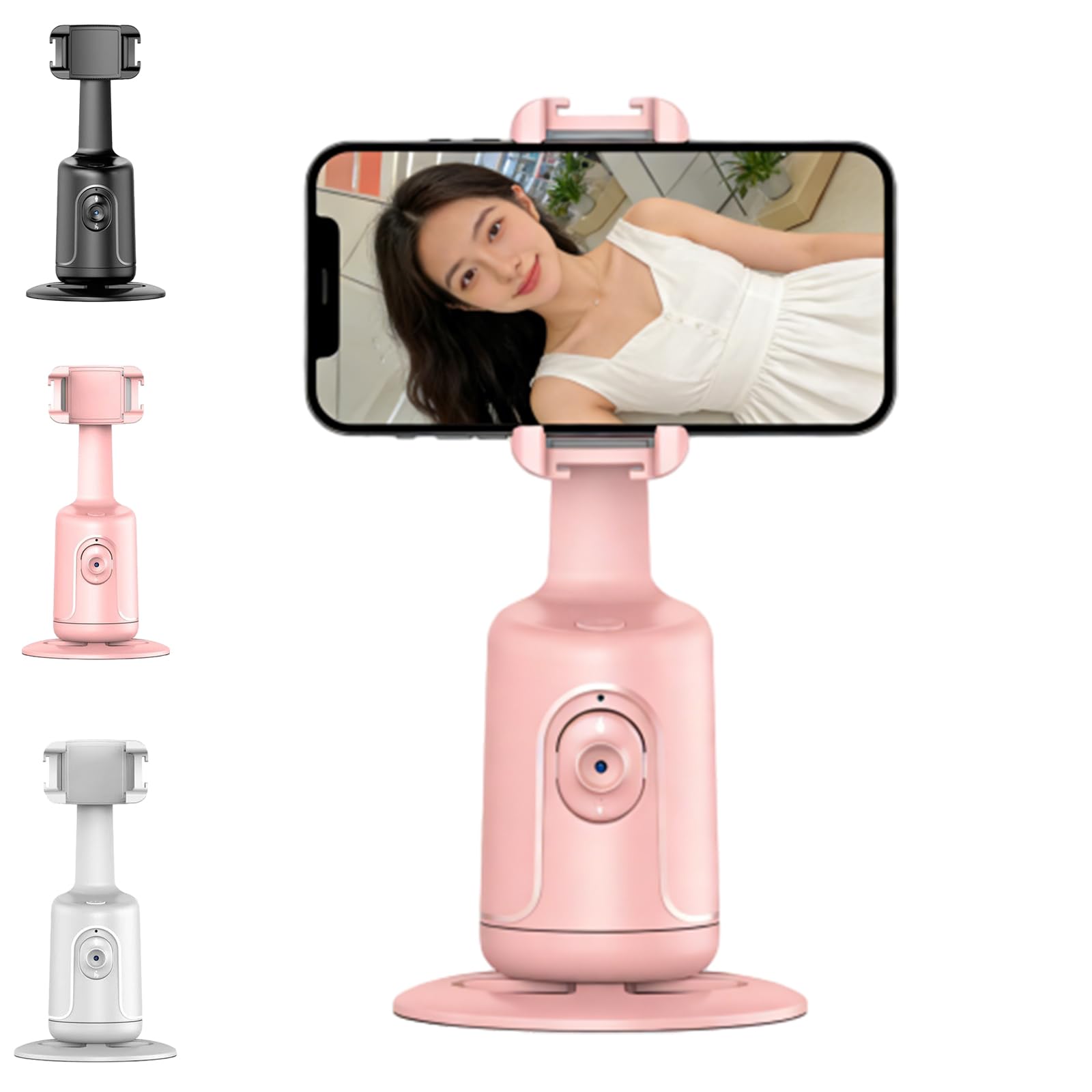 Smart Ai Facial Recognition Phone Tripod, 360° Auto Face Tracking Supports Gesture Control &amp; Remote Control No App for Outdoor Live Streams,Video Shoots,Dynamic Shots (Pink)