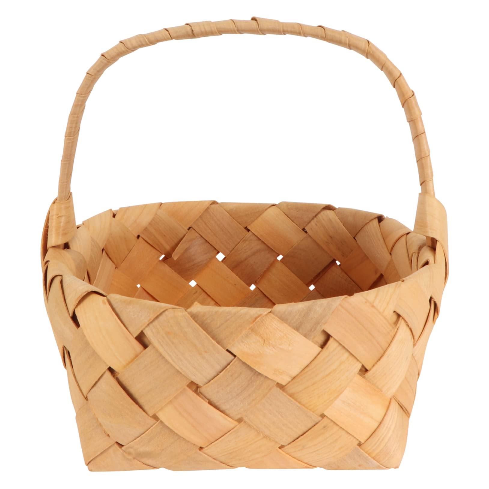 HOMOCONO 1pc Wood Chip Shopping Basket Wicker Picnic Basket Snack Basket Egg Woven Basket Woven Basket with Handles Basket Woven Weaving Container Candy Storage Basket Hamper Wooden Khaki