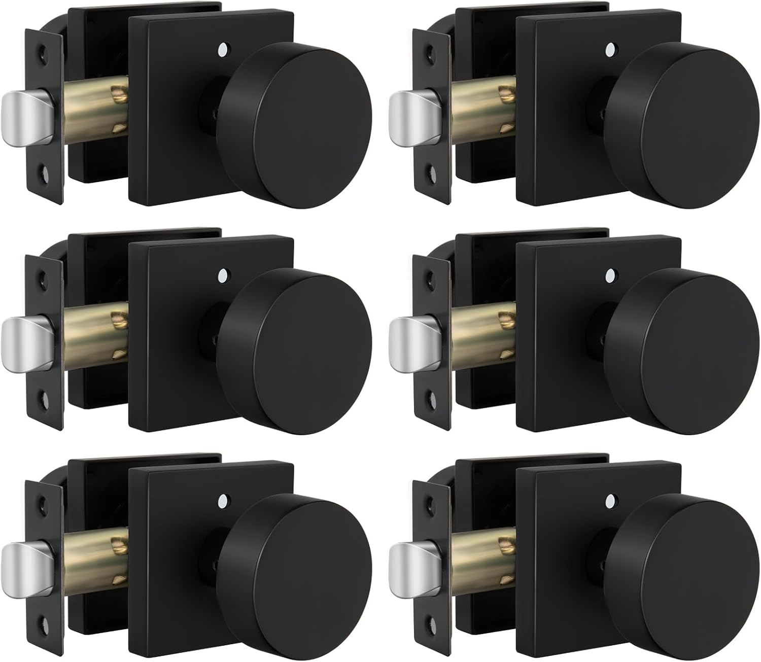 goldenwarm Black Door Knobs Interior, Zinc Alloy Square Ball Matte Black Privacy Door Knobs for Bedroom, Bathroom,Heavy Duty Interior Door Knob Bulk - Modern & Stylish(6 Pack)