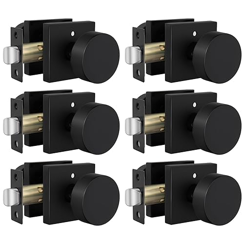 Goldenwarm Black Door Knobs Interior, Zinc Alloy Square Ball Matte