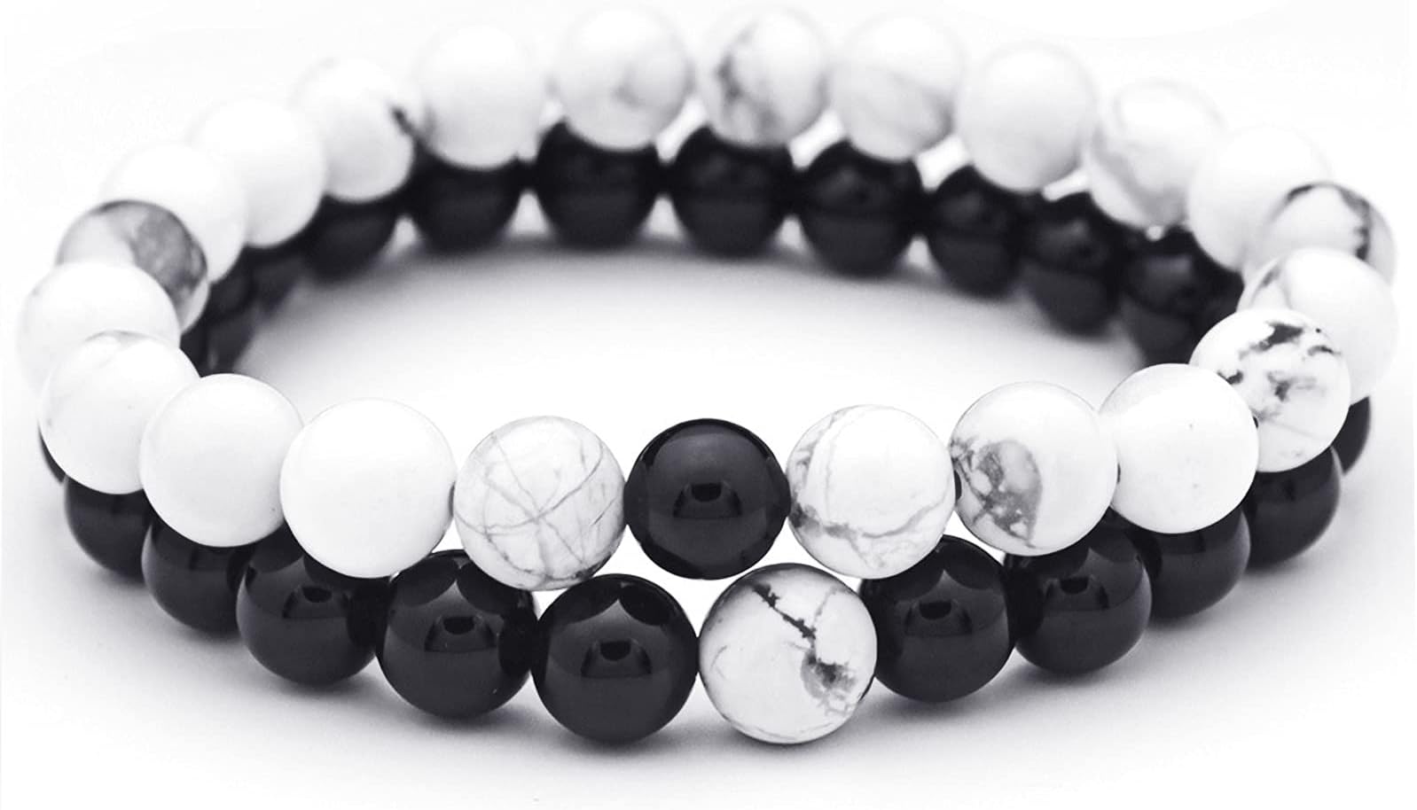 LucBuyBead Bracelets, 2PCS Couple/Lover/Friendship/Relationship His and Hers Bracelet, 8mm Amethyst Charm Obsidian Elastic Natural Stone Beaded Bangle Bracelets for Men Women