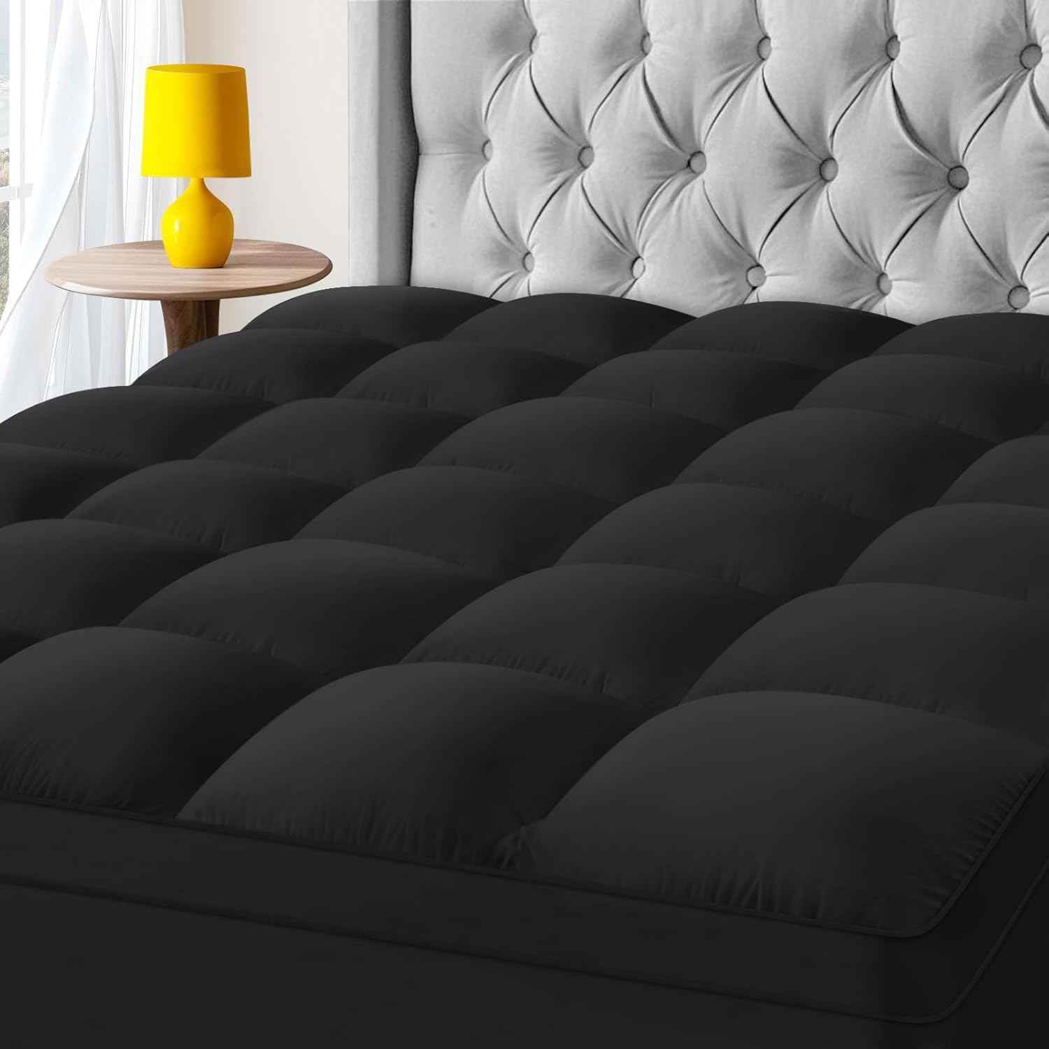 Kayfia Twin Mattress Topper, Mattress Pad for Back Pain Relief, Black