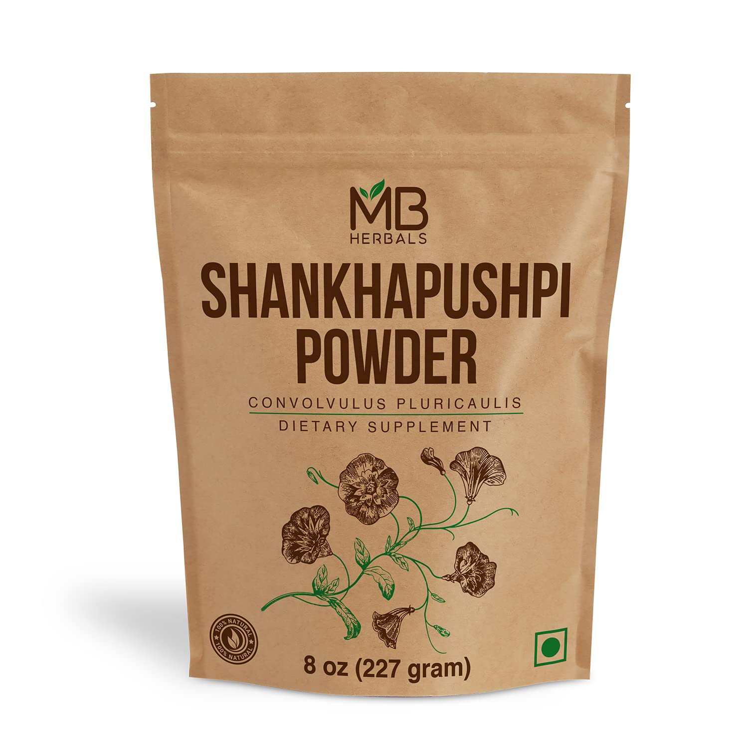 MB Herbals Shankhapushpi Powder 8 oz (227 Gram) | Shankhpushpi Powder | Convolvulus pluricaulis | Herbal Suppplement