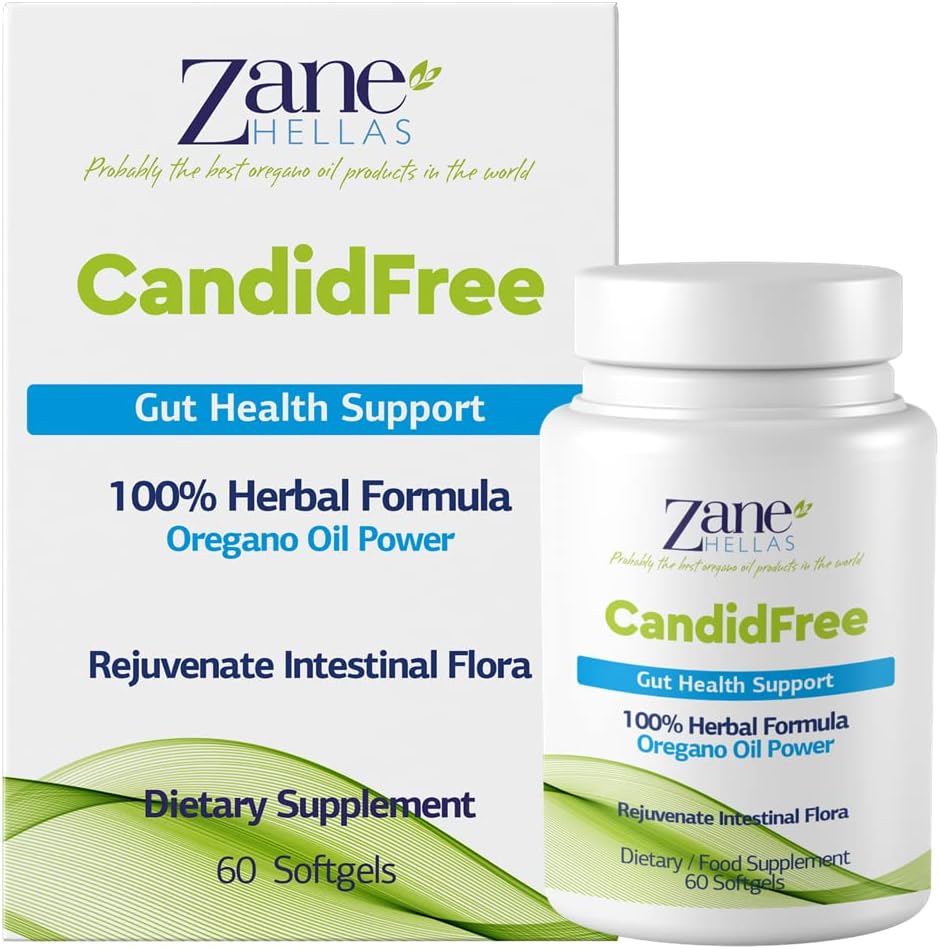 Zane Hellas Candidfree Softgels. Oregano Oil Power. Candida Support. Gut Health Support. Colon Health Support. Intestinal Flora Support. 100% Herbal Solution. 60 Softgels