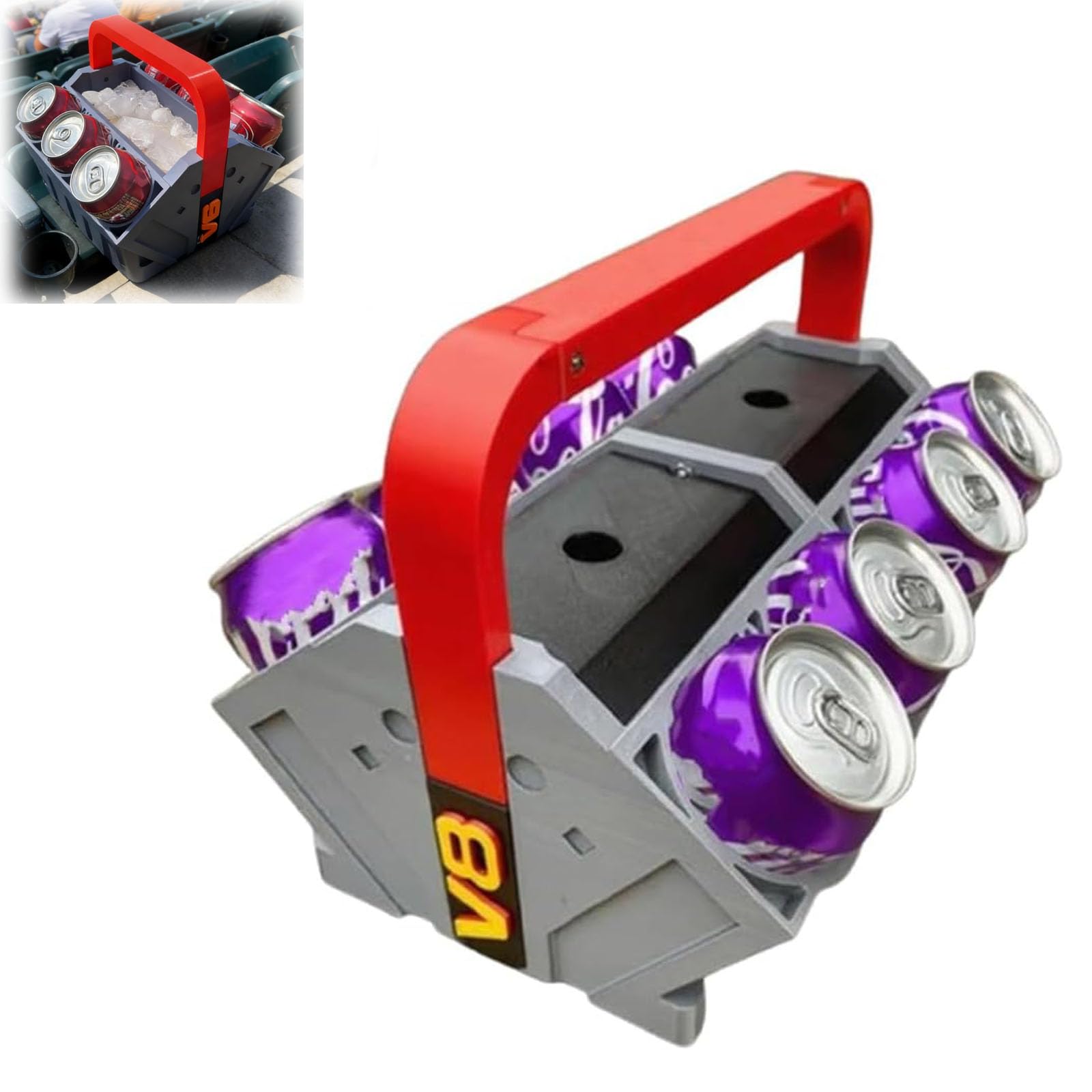 V4/V6/V8 Engine Block Drink Cooler, Beer and Soda Can Beverage Chiller, Holds Multiple Cans with Ice Compartment, for Car Lovers, Novelty Cooler for BBQ, Tailgating & Outdoor Parties (V8)