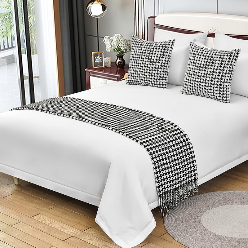 MSTZA 63 x/172/230/260 cm Quasten, solides großes Zopfmuster-Bettläufer-Set, weich und warm, dekorative Bettläufer, gewebte Bettwäsche, Dekor für Hotels