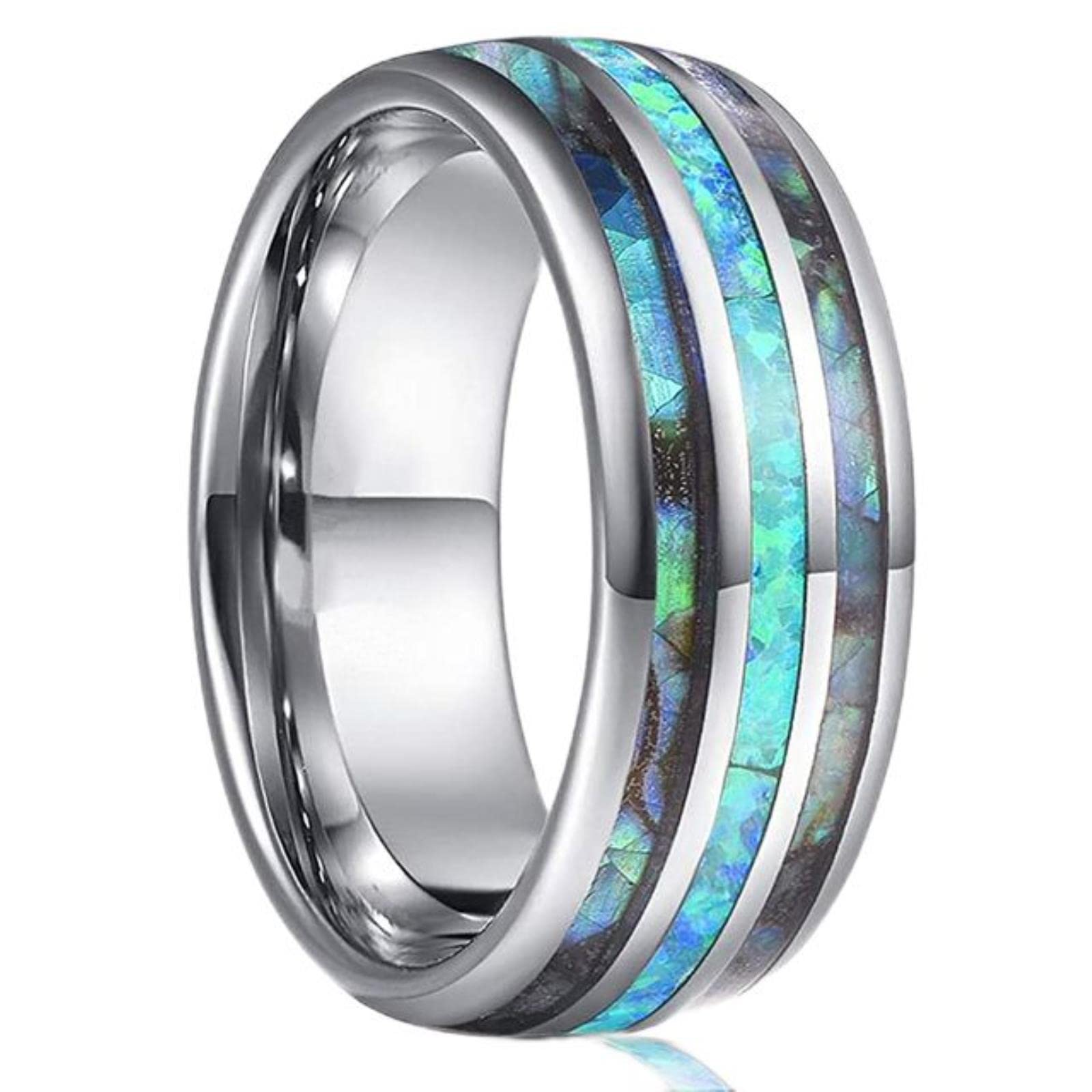 Wszjln Men's Style8 Fashion 8Mm Black Tungsten Wedding Ring For Wo Colorful Abalone Shell And Blue Opal Inlaid Ring Wedding Party Jewelry-12,