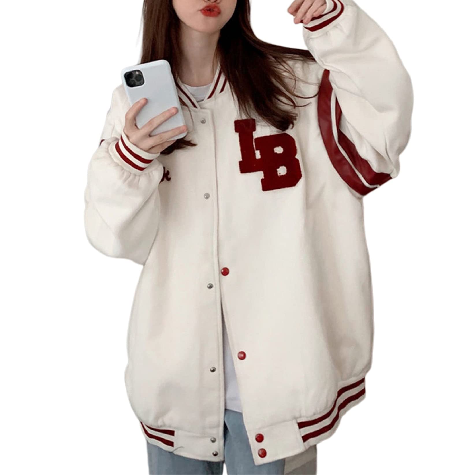 Argeousgorwomens Oversized Casual Varsity Jackets Vintage Letter