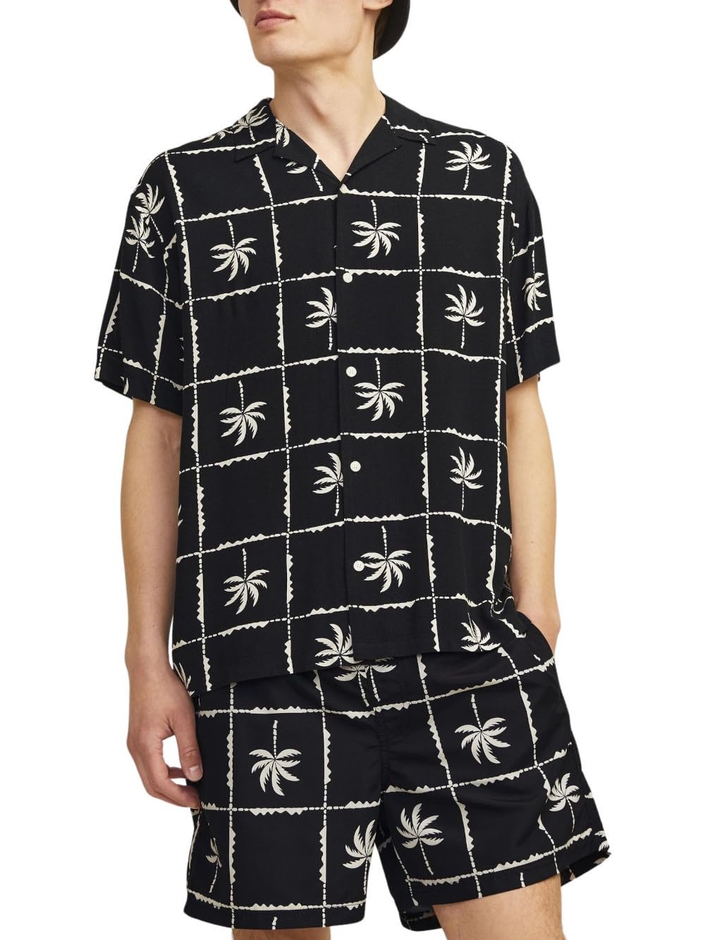 Jack & Jones Camiseta Jorluke Ocean Resort SS Camisa de Manga Corta, Negro, XL para Hombre
