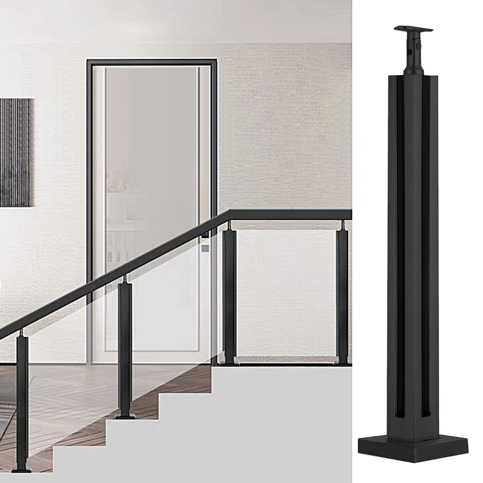 GJZNJYL Stainless Steel Glass Railing Post System for Outdoor Decks, Patios & Balconies - 304 Baluster Divider with Slots & Base, 85cm/33.5in Corner Post for Stairs
