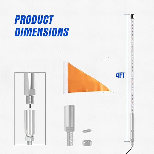 Miniatura 9 de BESTZHEYU 2 unids 0.9M luz LED verde látigo para ATV UTV 3FT LED luz látigo antena látigos para RZR Polaris Off-Road Arena Dune Buggy 4x4