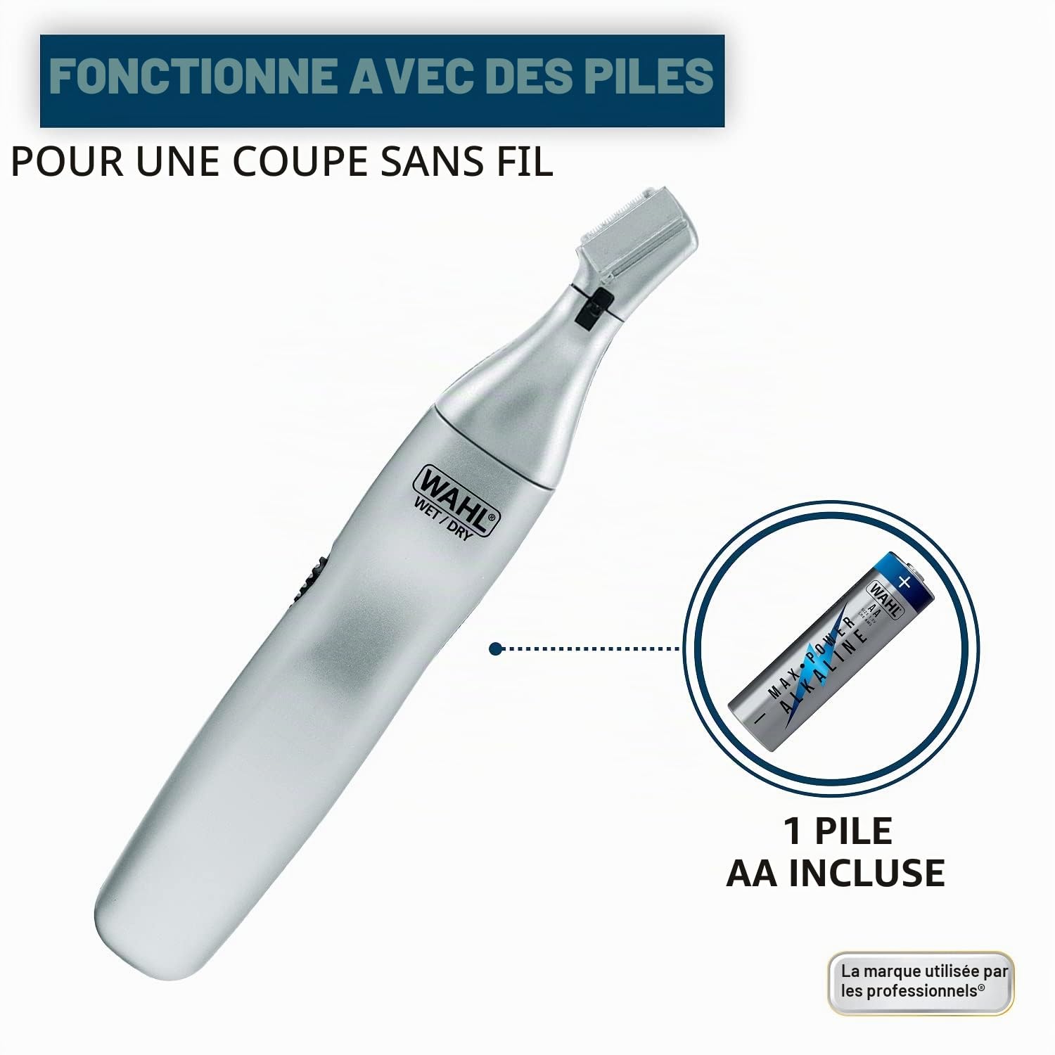 Wahl Tondeuse nez pour homme, pour sourcils, décolleté, nez et oreilles, coupe précise avec têtes interchangeables, batterie incluse – Modèle 5545-400