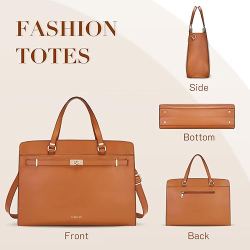 Miniatura 7 de Missnine Bolsa para computadora portátil para mujer, 15.6 pulgadas, maletín de piel sintética, bolsa de trabajo profesional para oficina de negocios