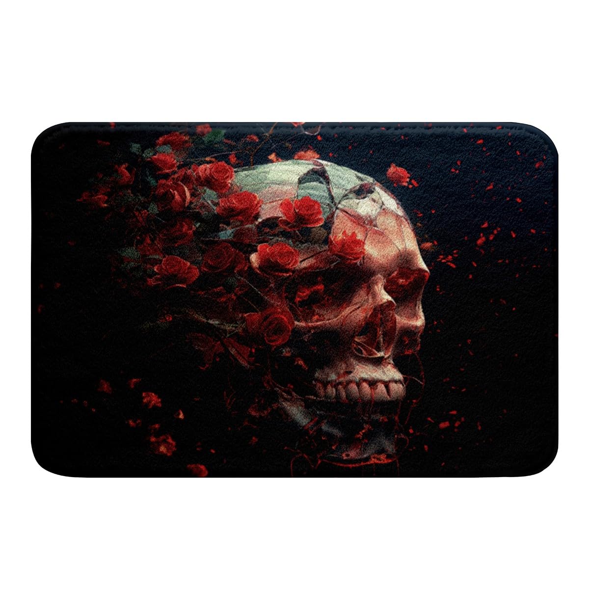 Erosebridal Gothic Skull Floral Bathroom Rug Set,Red Rose Flower Skull Bath Mat for Kids Adults,Goth Skeleton Bones Bath Rug Vintage Flowers Door Mat 16"x24"
