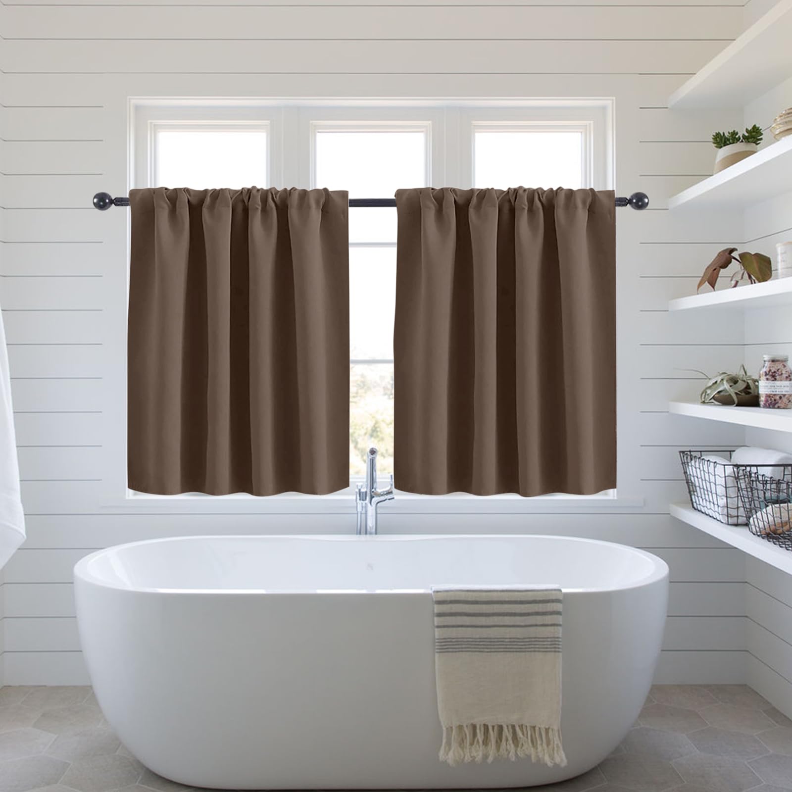 KnSam Brown Net Curtain, Kitchen Curtain, Bistro Curtain, Opaque Curtain - Image 2