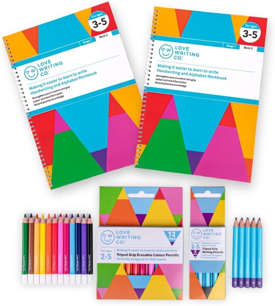 Love Writing Co. Beginners Learn To Write Pack Age 3-5yrs | 5 Tripod Grip Pen...